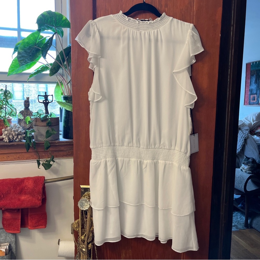 1.State Solid Smocked Mock Neck Sleeveless Tiered Ruffled Dress Size X-Large NWT